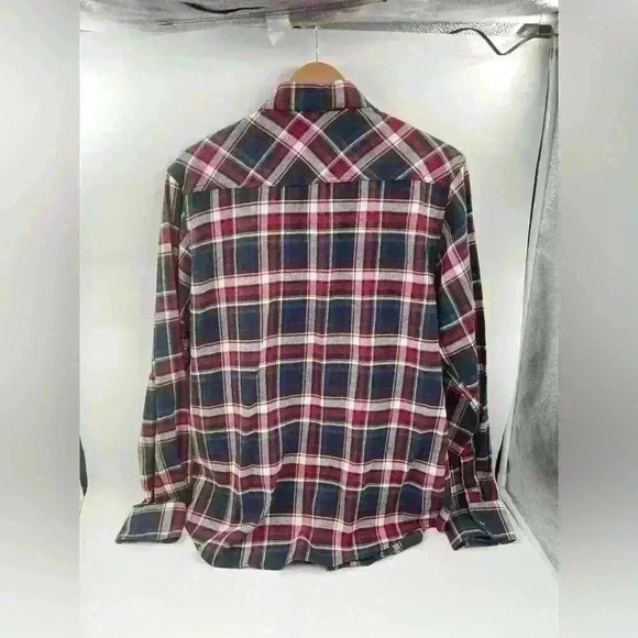 Filter Flannel Shirt Large Blue Red White Plaid 2 Flap Pockets Mens Long Sleeves - Picture 8 of 9